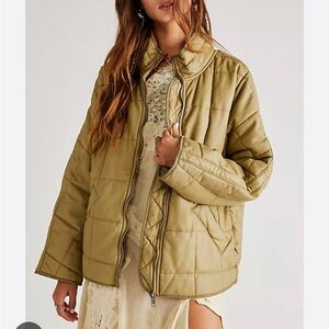 We The Free Olive Vegan Leather Puffer Jacket